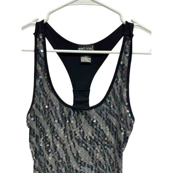 Wet Seal Sequin Zebra Racerback Tank Top XS Y2K Party Club - Picture 3 of 9